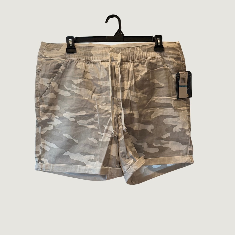 Democracy Womens 20W Grey Camo Ab Solution High Rise Drawstring Shorts